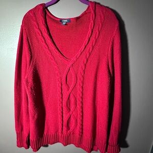 Chaps Women's Red Cable Knit V-Neck Sweater